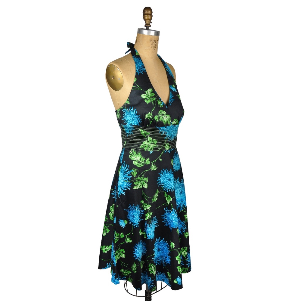 DONNA RICCO Halter Dress Black Floral Size 10